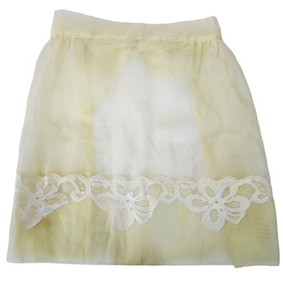 Vintage Beco Helman 1950s Yellow Sheer Floral Lace Applique Trim Half Apron - Picture 1 of 6